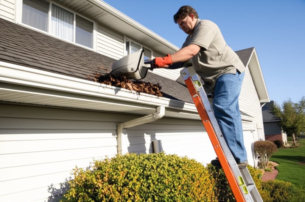 Gutter cleaning on a Radford, Virginia home near the New River